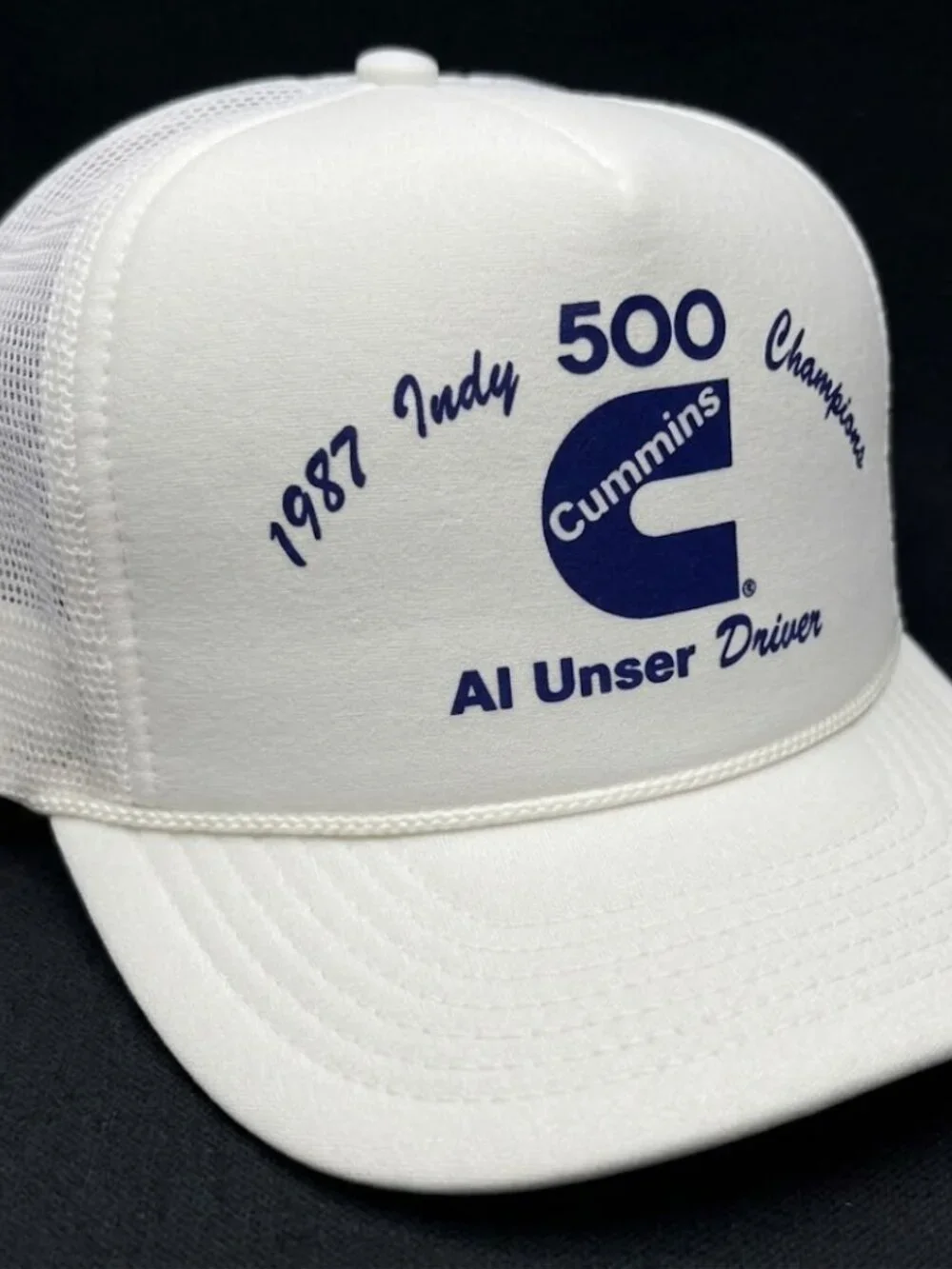 Retro 1987 Indy 500 Champions Foam Trucker Hat White Rope Snapback Cap Cummins